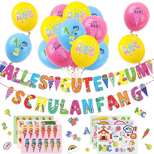 CLDURHGE Einschulung Schuleinführung Schulanfang Deko Set Schuleinführung Deko Schulanfang deko mit 18 Stück Luftballon Girlande Alles Gute Zum Schulanfang Konfetti Folienballon für Jungen Mädchen von CLDURHGE