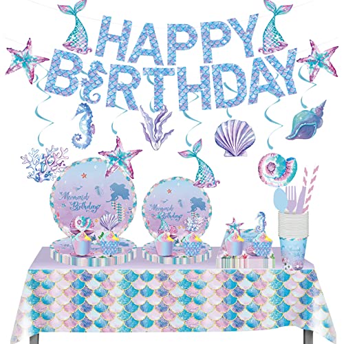 CLDURHGE Meerjungfrau Geburtstag Deko, Dekorationen für Mädchen 114 PCS Meerjungfrau Geburtstag Deko Meerjungfrauen Party Zubehör Set Meerjungfrauen Deko Kindergeburtstag mit Happy Birthday von CLDURHGE