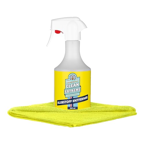 CLEANEXTREME Klebstoffentferner Auto | 500 ml im Set mit Mikrofasertuch | Zum Entfernen von Klebstoff Resten, Dichtstoff, Silikonöl - für Lack, Kunststoff, Gummi, Glas, Chrom und vieles mehr von CLEANEXTREME