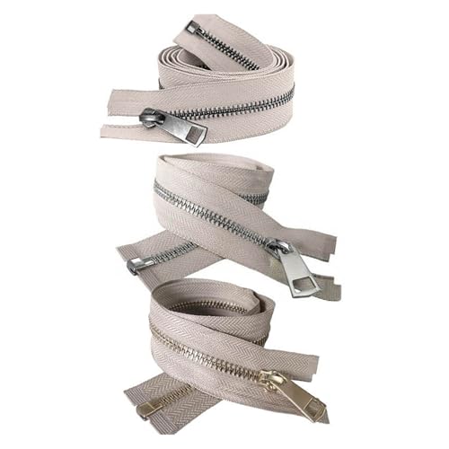 CLENEA 3 stücke 20/30/40/50/60/70/80cm Bunte Open-End Auto Lock Metall Zipper DIY Handwerk for Kleidung Tasche Kleidungsstück Schuhe(Beige,80cm) von CLENEA