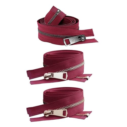 CLENEA 3 stücke 20/30/40/50/60/70/80cm Bunte Open-End Auto Lock Metall Zipper DIY Handwerk for Kleidung Tasche Kleidungsstück Schuhe(Dark Red,20cm) von CLENEA