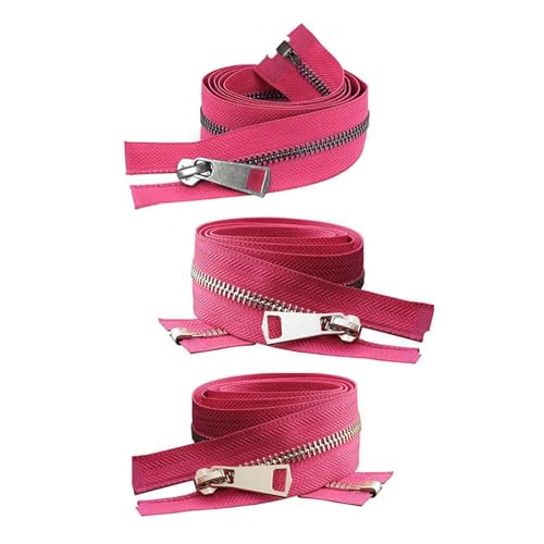 CLENEA 3 stücke 20/30/40/50/60/70/80cm Bunte Open-End Auto Lock Metall Zipper DIY Handwerk for Kleidung Tasche Kleidungsstück Schuhe(Rose red,20cm) von CLENEA