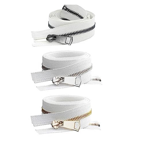 CLENEA 3 stücke 20/30/40/50/60/70/80cm Bunte Open-End Auto Lock Metall Zipper DIY Handwerk for Kleidung Tasche Kleidungsstück Schuhe(White,70cm) von CLENEA