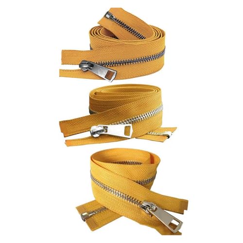 CLENEA 3 stücke 20/30/40/50/60/70/80cm Bunte Open-End Auto Lock Metall Zipper DIY Handwerk for Kleidung Tasche Kleidungsstück Schuhe(Yellow,20cm) von CLENEA