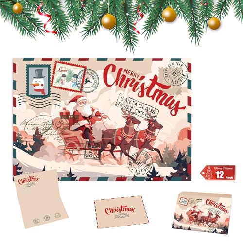 CLHXWU 12 Stück Weihnachtskarten mit Umschlag Set,A6 Klappkarten Für Weihnachten mit Briefumschlag,Christmas Postkarte für Weihnachtsgrüße (A) von CLHXWU