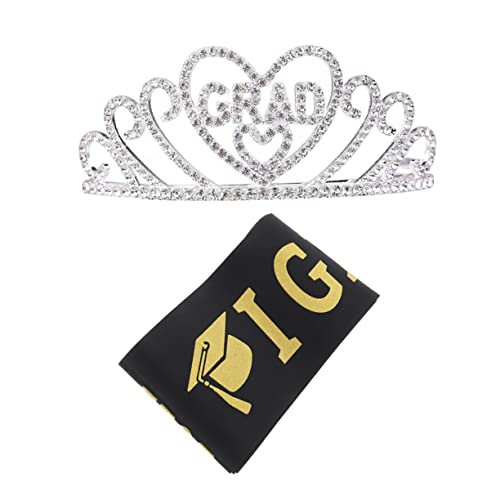 CLISPEED 1 Satz Graduierungs-schultergurte Kronen Goldene Tiara Für Abschlussball Satin-schärpe Für Den Abschlussball Braut, Schärpe Zu Sein Leere Schärpe Hochzeit Braut- Silver Satinstoff von CLISPEED