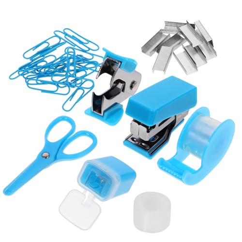 CLISPEED 1 Satz Kleines Büroschreibtischset (8-teiliges Set) LED Veranstalter Hefter für Schreibtisch Stand Fall bürobedarf Broschüren tragbare Schreibwaren Mini-Briefpapier-Kit Metall Blue von CLISPEED