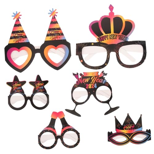 CLISPEED 6st 2024 Neujahr Farbe Schwarz Gold 3D-Brille Party-fotobrille Frohes Neues Jahr Dekorationen 2024 Party-brillengestelle Frohes Neues Stirnband Gläser 2024 Tanzbrille Black Papier von CLISPEED