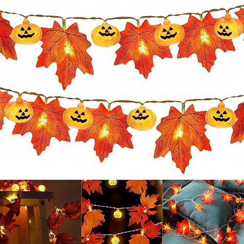 CLIUNT Herbst Lichterkette, 3M 30LED Ahornblätter Lichterketten, Herbst Eichel Lichterkette, Herbst-Ahornblatt-Girlande Lichtern, für Halloween, Thanksgiving Weihnachten Deko, Batteriebetrieben von CLIUNT