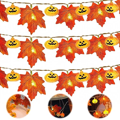 CLIUNT Herbst Lichterkette, 6M 40LED Ahornblätter Lichterketten, Herbst Eichel Lichterkette, Herbst-Ahornblatt-Girlande Lichtern, für Halloween, Thanksgiving Weihnachten Deko, Batteriebetrieben von CLIUNT