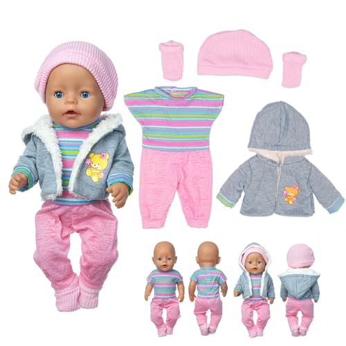 CLIUNT Puppenkleidung, Baby Puppe Kleidung, Kleidung Outfits für Baby Puppen, Puppenkleidung Set, Puppe Zubehör, für 43 - 48 cm/17 - 18 Zoll Puppen, Strampler, Hut, Socken, Mantel von CLIUNT