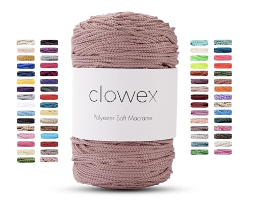 Clowex Weiche Makramee-Schnur aus Polyester, 2,5–3 mm, 190 Yards x 1/9 Inc türkisches Polyester-Seil, geflochtenes Makramee-Garn für Bastelarbeiten, Pflanzenaufhänger, Wandbehang, Makramee-Tasche von CLOWEX