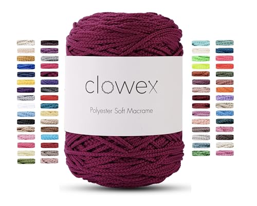 Clowex Weiche Makramee-Schnur aus Polyester, 2,5–3 mm, 190 Yards x 1/9 Inc türkisches Polyester-Seil, geflochtenes Makramee-Garn für Bastelarbeiten, Pflanzenaufhänger, Wandbehang, Makramee-Tasche von CLOWEX