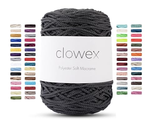 Clowex Weiche Makramee-Schnur aus Polyester, 2,5–3 mm, 190 Yards x 1/9 Inc türkisches Polyester-Seil, geflochtenes Makramee-Garn für Bastelarbeiten, Pflanzenaufhänger, Wandbehang, Makramee-Tasche von CLOWEX