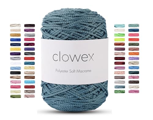 Clowex Weiche Makramee-Schnur aus Polyester, 2,5–3 mm, 190 Yards x 1/9 Inc türkisches Polyester-Seil, geflochtenes Makramee-Garn für Bastelarbeiten, Pflanzenaufhänger, Wandbehang, Makramee-Tasche von CLOWEX