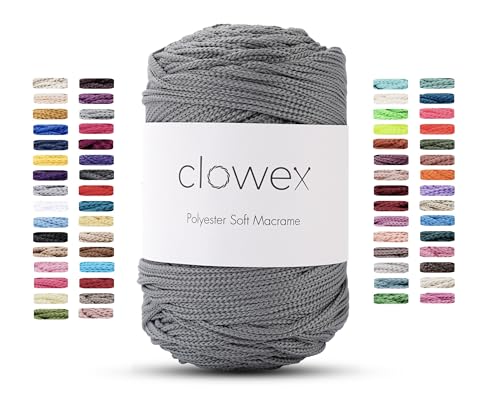 Clowex Weiche Makramee-Schnur aus Polyester, 2,5–3 mm, 190 Yards x 1/9 Inc türkisches Polyester-Seil, geflochtenes Makramee-Garn für Bastelarbeiten, Pflanzenaufhänger, Wandbehang, Makramee-Tasche von CLOWEX