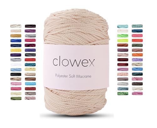 Clowex Weiche Makramee-Schnur aus Polyester, 2,5–3 mm, 190 Yards x 1/9 Inc türkisches Polyester-Seil, geflochtenes Makramee-Garn für Bastelarbeiten, Pflanzenaufhänger, Wandbehang, Makramee-Tasche von CLOWEX