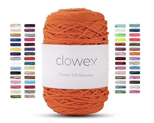 Clowex Weiche Makramee-Schnur aus Polyester, 2,5–3 mm, 190 Yards x 1/9 Inc türkisches Polyester-Seil, geflochtenes Makramee-Garn für Bastelarbeiten, Pflanzenaufhänger, Wandbehang, Makramee-Tasche von CLOWEX