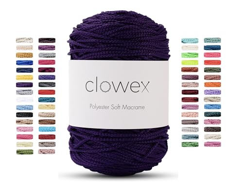 Clowex Weiche Makramee-Schnur aus Polyester, 2,5–3 mm, 190 Yards x 1/9 Inc türkisches Polyester-Seil, geflochtenes Makramee-Garn für Bastelarbeiten, Pflanzenaufhänger, Wandbehang, Makramee-Tasche von CLOWEX