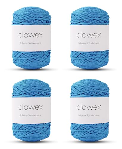 Clowex Weiche Makramee-Schnur aus Polyester, 2,5–3 mm, 4 Knäuel x 190 Meter x 0,3 cm, türkisches Polyesterseil, geflochtenes Makramee-Garn für Bastelarbeiten, Pflanzenaufhänger, Wandbehang, von CLOWEX