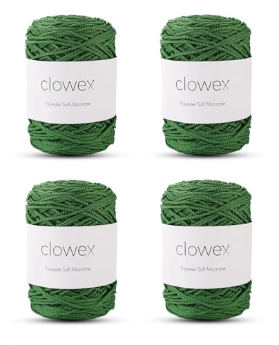 Clowex Weiche Makramee-Schnur aus Polyester, 2,5–3 mm, 4 Knäuel x 190 Meter x 0,3 cm, türkisches Polyesterseil, geflochtenes Makramee-Garn für Bastelarbeiten, Pflanzenaufhänger, Wandbehang, von CLOWEX