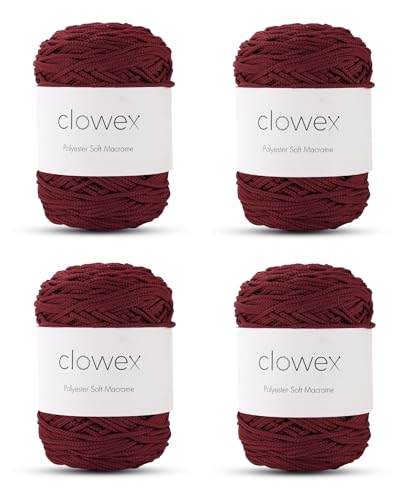 Clowex Weiche Makramee-Schnur aus Polyester, 2,5–3 mm, 4 Knäuel x 190 Meter x 0,3 cm, türkisches Polyesterseil, geflochtenes Makramee-Garn für Bastelarbeiten, Pflanzenaufhänger, Wandbehang, von CLOWEX