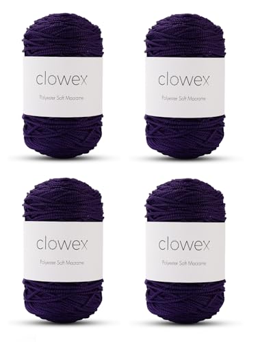 Clowex Weiche Makramee-Schnur aus Polyester, 2,5–3 mm, 4 Knäuel x 190 Meter x 0,3 cm, türkisches Polyesterseil, geflochtenes Makramee-Garn für Bastelarbeiten, Pflanzenaufhänger, Wandbehang, von CLOWEX