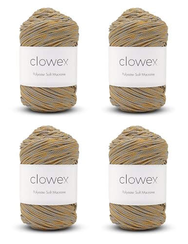 Clowex Weiche Makramee-Schnur aus Polyester, 2,5–3 mm, 4 Knäuel x 190 Meter x 0,3 cm, türkisches Polyesterseil, geflochtenes Makramee-Garn für Bastelarbeiten, Pflanzenaufhänger, Wandbehang, von CLOWEX