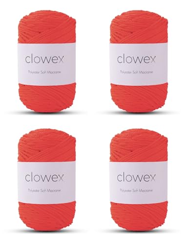 Clowex Weiche Makramee-Schnur aus Polyester, 2,5–3 mm, 4 Knäuel x 190 Meter x 0,3 cm, türkisches Polyesterseil, geflochtenes Makramee-Garn für Bastelarbeiten, Pflanzenaufhänger, Wandbehang, von CLOWEX