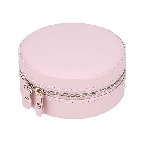 CLQYXRMVC Schmuckschatulle Runde tragbare Schmuckschatulle aus PU, doppelschichtig, mit Spiegel, Reißverschluss, Schmuckring, herausnehmbarer Trennwand-Organizer Schmuck-Organizer-Etui(Pink) von CLQYXRMVC