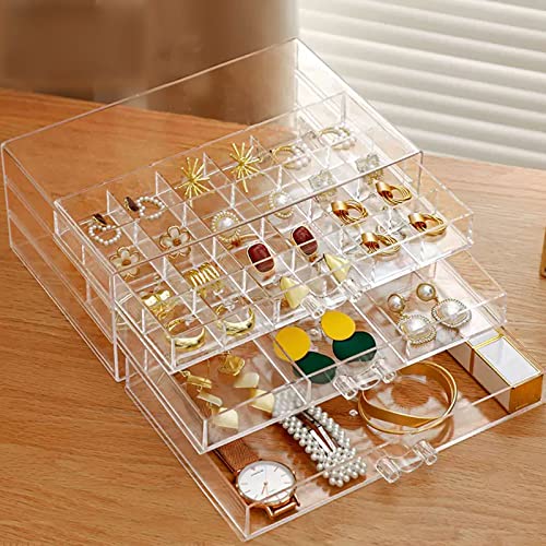 Schmuck-Aufbewahrungsbox mit 3 Schubladen, Ohrring-Aufbewahrungsbox, Schmuckschatulle, Schmuckdose, transparentes Acryl-Schmuckkästchen für Frauen und Mädchen von CLUQMEIK