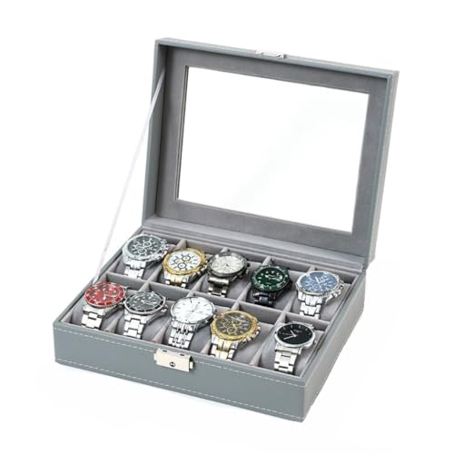 Schmuckkasten Schmuckaufbewahrungsbox Uhrenbox Sammlung Aufbewahrungsbox Leder Uhrenbox Grau Home Schmuckaufbewahrung Schmuckschatulle Schmuckbox(M) von CLWEH