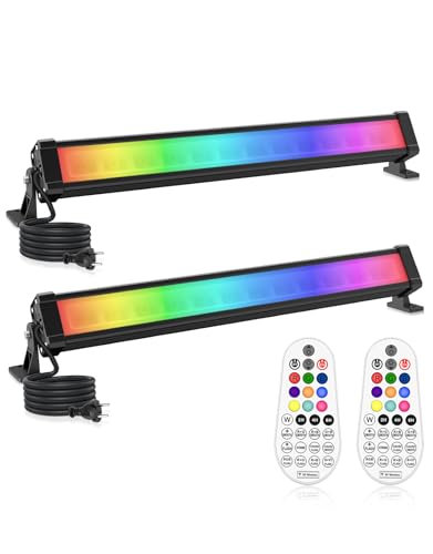 RGB LED Strahler, 2 Stücke CLY 25W RGB Wallwasher Licht mit Fernbedienung LED Bar IP66 Wasserdicht Dimmbar Flutlicht 6 Helligkeit mit Memoryfunktion Timer Lightbar für DJ Disco Halloween Party Garten von CLY