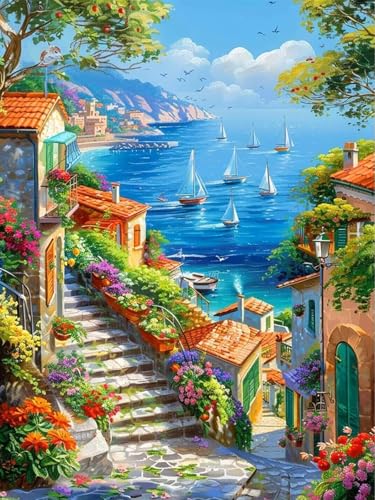 CLYCTIP Diamond Painting Kits Adults, Coastal Landscape Diamond Painting, Diamond Painting Pictures, 30 x 40 cm (yellow) von CLYCTIP