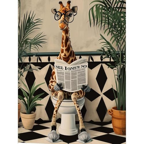 CLYCTIP Diamond Painting Kits Adults,Diamant Malerei Kits Erwachsene, Nette Giraffe auf Toilette Tier Diamant Malerei Kunst Bilder, 30 x 40 cm von CLYCTIP