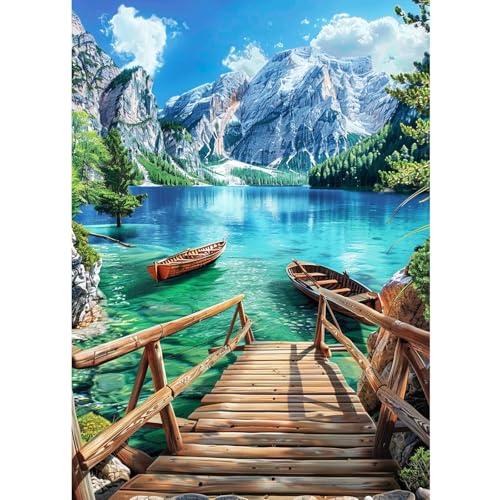 CLYCTIP Diamond Painting Kits Adults, Mountains Lake and Boats Diamond Painting Pictures, 30 x 40 cm von CLYCTIP