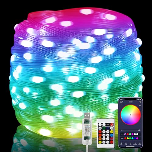 Lichterkette,20M 200LED IP65 Wasserdichte Lichterkette Bunt mit Timer Fernbedienung,Musik Sync,APP Gesteuert,210 Modi USB Lichterkette für Garten Hochzeit Halloween Weihnachten Balkone Party (10M×2) von CLYCTIP