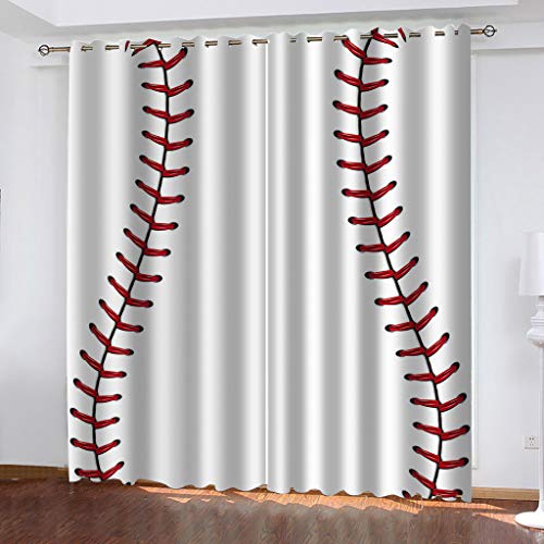 Verdunkelungsvorhang Kinderzimmer Blickdicht H 260 x B 280 cm, Thermovorhang Ösen 2Er Set 3D Weißer Baseball-Aufdruck Muster Vorhänge Gardinen Mit Ösen Für Schlafzimmer Wohnzimmer Modern von CLZLH