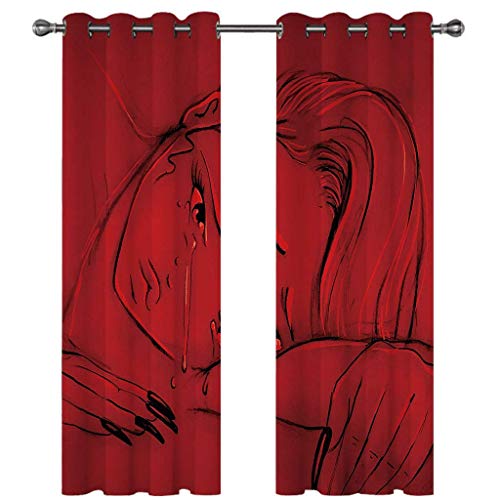 Vorhang Blickdicht 3D Rotes Weinendes Mädchen Muster Ösenschal 2Er Set H 230 x B 234 cm Fenster Gardinen Mit Ösen Verdunkelungsvorhang Wohnzimmer Kinderzimmer Schlafzimmer Thermovorhang Schallschutz von CLZLH