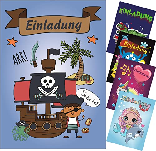 CMC imports 6 er Set Kinder Geburtstag Einladungskarten für Jungen & Mädchen verschiedene Motive Einladung Kindergeburtstag! (Pirat Junge) von CMC imports