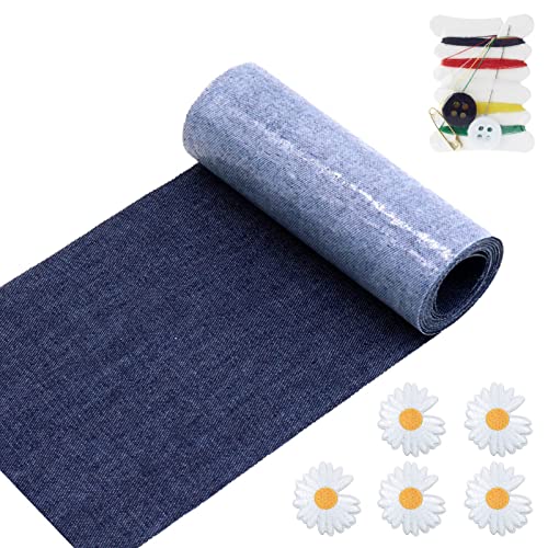 Flicken zum Aufbügeln Jeans,Premium Bügelflicken Jeans Dunkelblau,Jeansflicken Draufbügeln Innen,jeans flicken Hinterbügeln,Patches für Reparatur Jeans Kleidung von Kindern und Erwachsenen10.5x150 cm von CMJBUHR