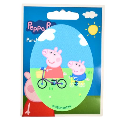 COMERCIAL MERCERA, Aufnäher Patches, Peppa Wutz, Knieflicken, Ideal zum Reparieren von Hosen und Jacken, Gedruckt, 100% Polyester, (Peppa Wutz Fahrrad) von CMM COMERCIAL MERCERA