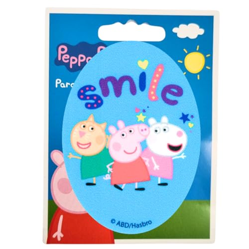 COMERCIAL MERCERA, Aufnäher Patches, Peppa Wutz, Knieflicken, Ideal zum Reparieren von Hosen und Jacken, Gedruckt, 100% Polyester, (Peppa Wutz Lächeln mit Freunden) von CMM COMERCIAL MERCERA