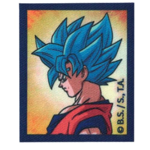 COMERCIAL MERCERA, Dekorativer Aufnäher zum Aufbügeln, Dragon Ball, Aufnäher für T-Shirts, Kappen, Schulrucksäcke, 100% Polyester, Bedruckt, 6,5x5,5 Cm - 6 Cm (Goku Super Saiyan Blau) von CMM COMERCIAL MERCERA