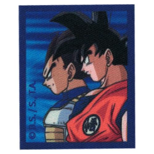 COMERCIAL MERCERA, Dekorativer Aufnäher zum Aufbügeln, Dragon Ball, Aufnäher für T-Shirts, Kappen, Schulrucksäcke, 100% Polyester, Bedruckt, 6,5x5,5 Cm - 6 Cm (Goku y Vegeta) von CMM COMERCIAL MERCERA