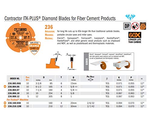 CMT 236.210.12M - Sierra circular en diamante para materiales abrasivos DP D=210X2.4/1.8X30+2 Z12 TCG von CMT ORANGE TOOLS