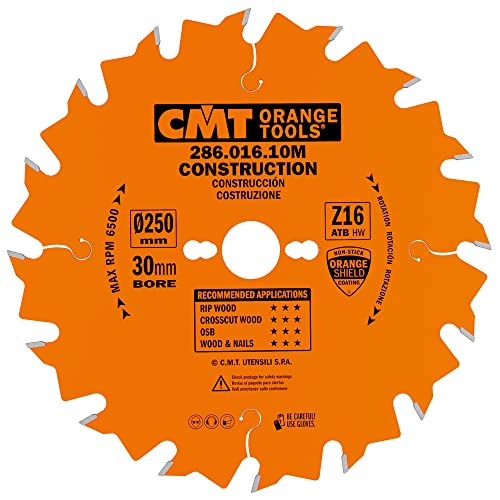 CMT ORANGE TOOLS 286.016.10M - KREISSÄGEBLATT FÜR BAUUNTERNEHMER HW 250X2.8X30 Z=16 5'ATB von CMT