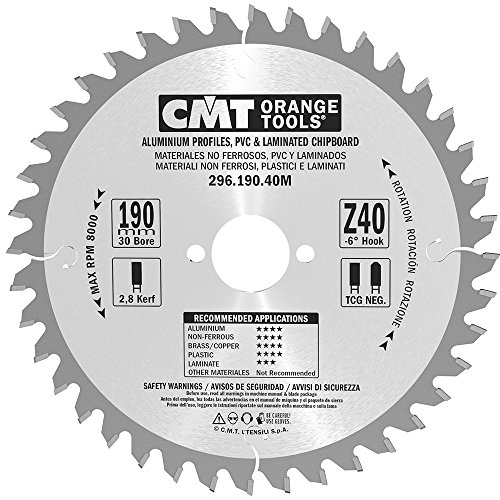 CMT ORANGE TOOLS 296.190.40M - KREISSÄGEBLATT FÜR EISENFREIE LAMINATE/PLASTIK 190X2.8X30 Z=40 TRAPEZ. von CMT