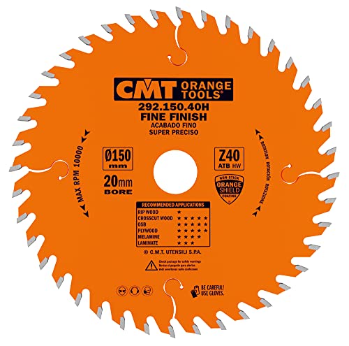 CMT Orange Tools Kreissägeblatt Feinschnitt HW 150 x 2,4 / 1,4 x 20 Z=40 15° ATB - 292.150.40H - für Querschnitte von CMT