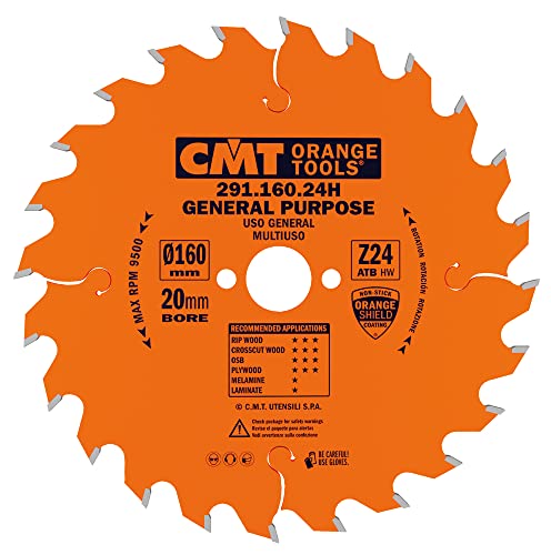 CMT Orange Tools Kreissägeblatt HW 160 x 2,5 / 1,6 x 20 Z=24 15° ATB - 291.160.24H - für Längs- und Querschnitte von CMT